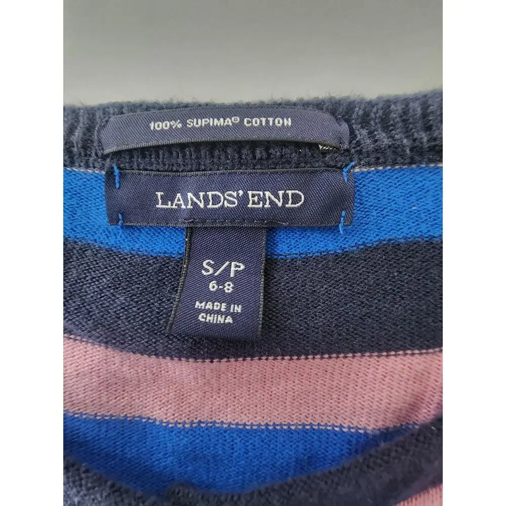 Lands' End 100% Cotton Cardigan, Multi Stripe, S/P - Spring Ready